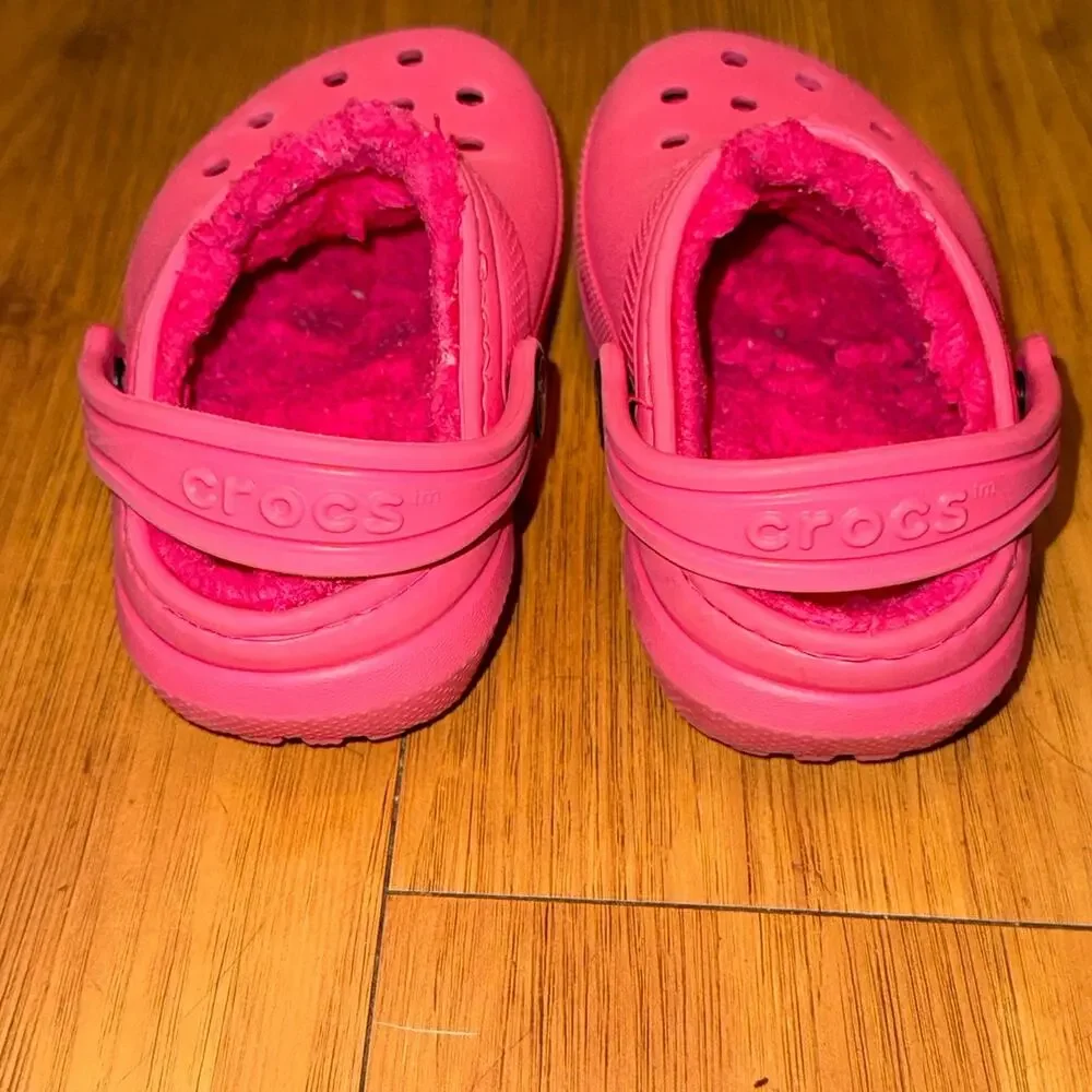 Crocs Classic Lined Clogs Toddler C7 Hot Pink Fuzzy Slip On Shoes